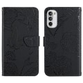 For Motorola Moto G82 Skin Feel Butterfly Peony Embossed Leather Phone Case(Black)