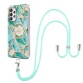 For Samsung Galaxy A23 5G / 4G Splicing Marble Flower Pattern TPU Phone Case with Lanyard(Blue Flowe