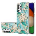 For Samsung Galaxy A73 5G Splicing Marble Flower Pattern TPU Ring Holder Case(Blue Flower)