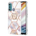 For Motorola Moto G60 / G40 Fusion Splicing Marble Flower Pattern TPU Ring Holder Case(Imperial Crow