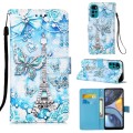 For Motorola Moto G22 Colored Drawing Plain Weave Leather Phone Case(Tower Butterfly)