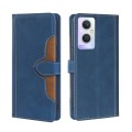 For OPPO A96 5G Stitching Skin Feel Magnetic Buckle Horizontal Flip PU Leather Case(Blue)