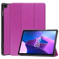 For Lenovo Tab M10 3rd Gen Custer Pure Color 3-Fold Holder Smart Leather Tablet Case(Purple)