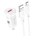 Borofone BZ18 Single USB Port QC3.0 Car Charger with Type-C / USB-C Charging Cable(White)