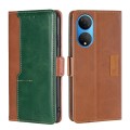 For Honor X7 4G Contrast Color Side Buckle Leather Phone Case(Light Brown + Green)