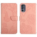 For Motorola Moto G62 5G Skin Feel Butterfly Peony Embossed Leather Phone Case(Pink)