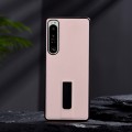 For Sony Xperia 5 II PC + Leather Texture Protective Phone Case with Metal Holder(Pink)