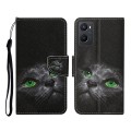 For OPPO A96 4G / Realme 9i Colored Drawing Pattern Flip Leather Phone Case(Black Cat)