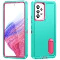 For Samsung Galaxy A53 3 in 1 Rugged Holder Phone Case(Blue + Pink)