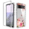 For Google Pixel 6 Pro PC+TPU Transparent Painted Phone Case(Pink Rose)