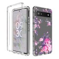 For Google Pixel 6a PC+TPU Transparent Painted Phone Case(Pink Flower)