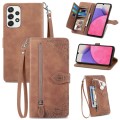 For Samsung Galaxy A33 5G Embossed Flower Shockproof Leather Phone Case(Brown)