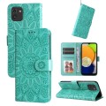 For Samsung Galaxy A03 EU 166mm Embossed Sunflower Leather Phone Case(Green)