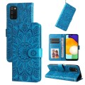 For Samsung Galaxy A03s EU 166mm/ A02s US 166mm Embossed Sunflower Leather Phone Case(Blue)