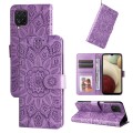 For Samsung Galaxy A12 4G / 5G Embossed Sunflower Leather Phone Case(Purple)