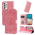 For Samsung Galaxy A73 5G Embossed Sunflower Leather Phone Case(Pink)