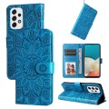 For Samsung Galaxy A73 5G Embossed Sunflower Leather Phone Case(Blue)