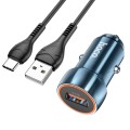 hoco Z46 Blue Shield Single Port QC3.0 Car Charger Set with Type-C Cable(Sapphire Blue)