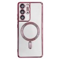 For Samsung Galaxy S22 Ultra 5G Electroplated Frame MagSafe Magnetic Phone Case(Dark Pink)