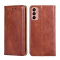 For Samsung Galaxy M13 Gloss Oil Solid Color Magnetic Flip Leather Phone Case(Brown)