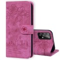 For Samsung Galaxy A52 / A52s Cartoon Sakura Cat Embossed Leather Phone Case(Rose Red)