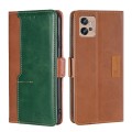 For Motorola Moto G32 4G Contrast Color Side Buckle Leather Phone Case(Light Brown + Green)