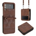 For Samsung Galaxy Z Flip3 5G Crossbody Football Texture Leather Phone Case(Brown)