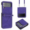 For Samsung Galaxy Z Flip3 5G Crossbody 3D Embossed Leather Phone Case(Purple)