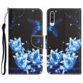 For Samsung Galaxy A50 Colored Drawing Leather Phone Case(Blue Butterfly)