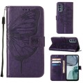 For Motorola Moto G62 5G Embossed Butterfly Flip Leather Phone Case(Dark Purple)