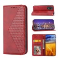 For Xiaomi Redmi Note 11S Global Cubic Grid Calf Texture Magnetic Closure Leather Phone Case(Red)