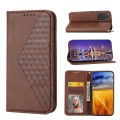 For Xiaomi Redmi Note 11S Global Cubic Grid Calf Texture Magnetic Closure Leather Phone Case(Brown)