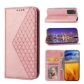 For Xiaomi Redmi Note 11S Global Cubic Grid Calf Texture Magnetic Closure Leather Phone Case(Rose Go