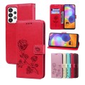 For Samsung Galaxy A73 5G Rose Embossed Flip PU Leather Phone Case(Red)