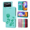 For Xiaomi Poco M4 Pro 4G Rose Embossed Flip PU Leather Phone Case(Green)