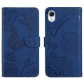 For Samsung Galaxy A23 5G JP Version HT03 Skin Feel Butterfly Embossed Flip Leather Phone Case(Blue)
