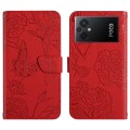 For Xiaomi Poco M5 4G/5G/M4 5G HT03 Skin Feel Butterfly Embossed Flip Leather Phone Case(Red)