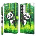 For Samsung Galaxy S23 5G 3D Painting Pattern TPU + PU Phone Case(Panda Climbing Bamboo)