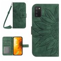 For Samsung Galaxy A03S 166mm Skin Feel Sun Flower Pattern Flip Leather Phone Case with Lanyard(Gree