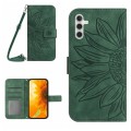 For Samsung Galaxy A04S Skin Feel Sun Flower Pattern Flip Leather Phone Case with Lanyard(Green)