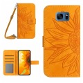 For Samsung Galaxy S7 Edge Skin Feel Sun Flower Pattern Flip Leather Phone Case with Lanyard(Yellow)