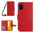 For Samsung Galaxy S20+ Skin Feel Sun Flower Pattern Flip Leather Phone Case with Lanyard(Red)