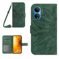 For Honor X7 Skin Feel Sun Flower Pattern Flip Leather Phone Case with Lanyard(Green)