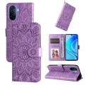 For Huawei nova Y70 / Y70 Plus / Enjoy 50 Embossed Sunflower Leather Phone Case(Purple)