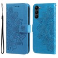 For Samsung Galaxy S23 5G 7-petal Flowers Embossing Leather Phone Case(Blue)