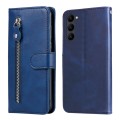 For Samsung Galaxy S23 5G Calf Texture Zipper Leather Phone Case(Blue)