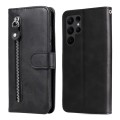 For Samsung Galaxy S23 Ultra 5G Calf Texture Zipper Leather Phone Case(Black)
