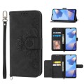 For Samsung Galaxy A22 5G/A22s/F42 5G Skin-feel Flowers Embossed Wallet Leather Phone Case(Black)