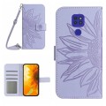 For Motorola Moto E7 Plus/G9/G9 Play Skin Feel Sun Flower Pattern Flip Leather Phone Case with Lanya