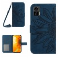 For Motorola Moto Edge 30 Neo Skin Feel Sun Flower Pattern Flip Leather Phone Case with Lanyard(Inky